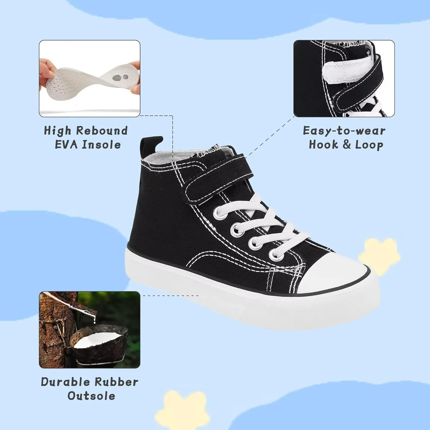 Toddler Canvas Shoes Girls High Top Sneakers Little Big Kids Boys Walking Cushioned Shoes Toddler 8-Big Kid 3