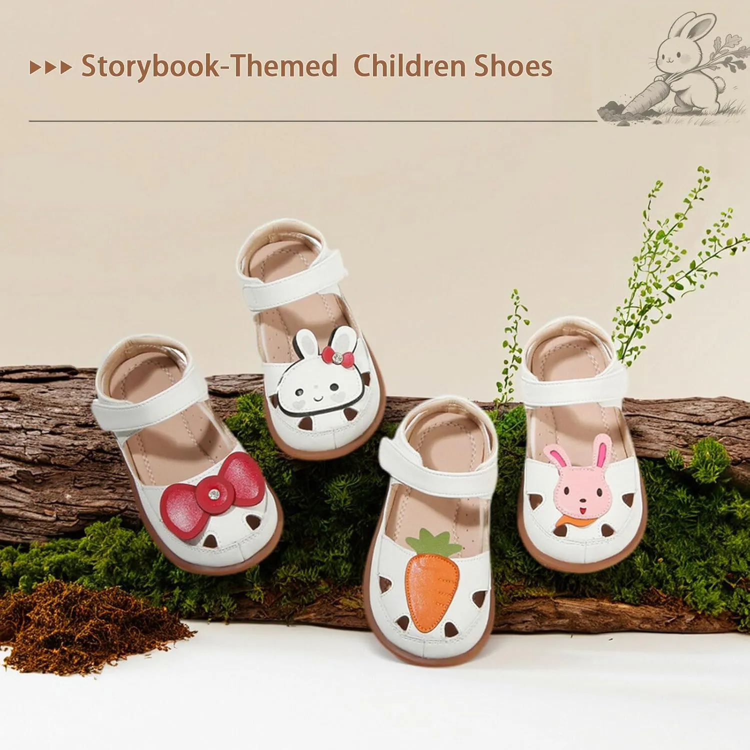 Toddler Girl Sandals with Flower, ‌Breathable Leather kids Closed Toe Sandals, Soft Rubber Non-Slip Summer Shoes for Little Girls 2-7 Years