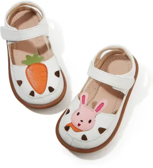 Toddler Girl Sandals with Flower, ‌Breathable Leather kids Closed Toe Sandals, Soft Rubber Non-Slip Summer Shoes for Little Girls 2-7 Years
