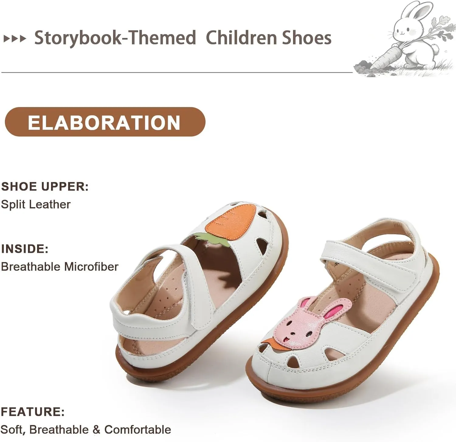 Toddler Girl Sandals with Flower, ‌Breathable Leather kids Closed Toe Sandals, Soft Rubber Non-Slip Summer Shoes for Little Girls 2-7 Years