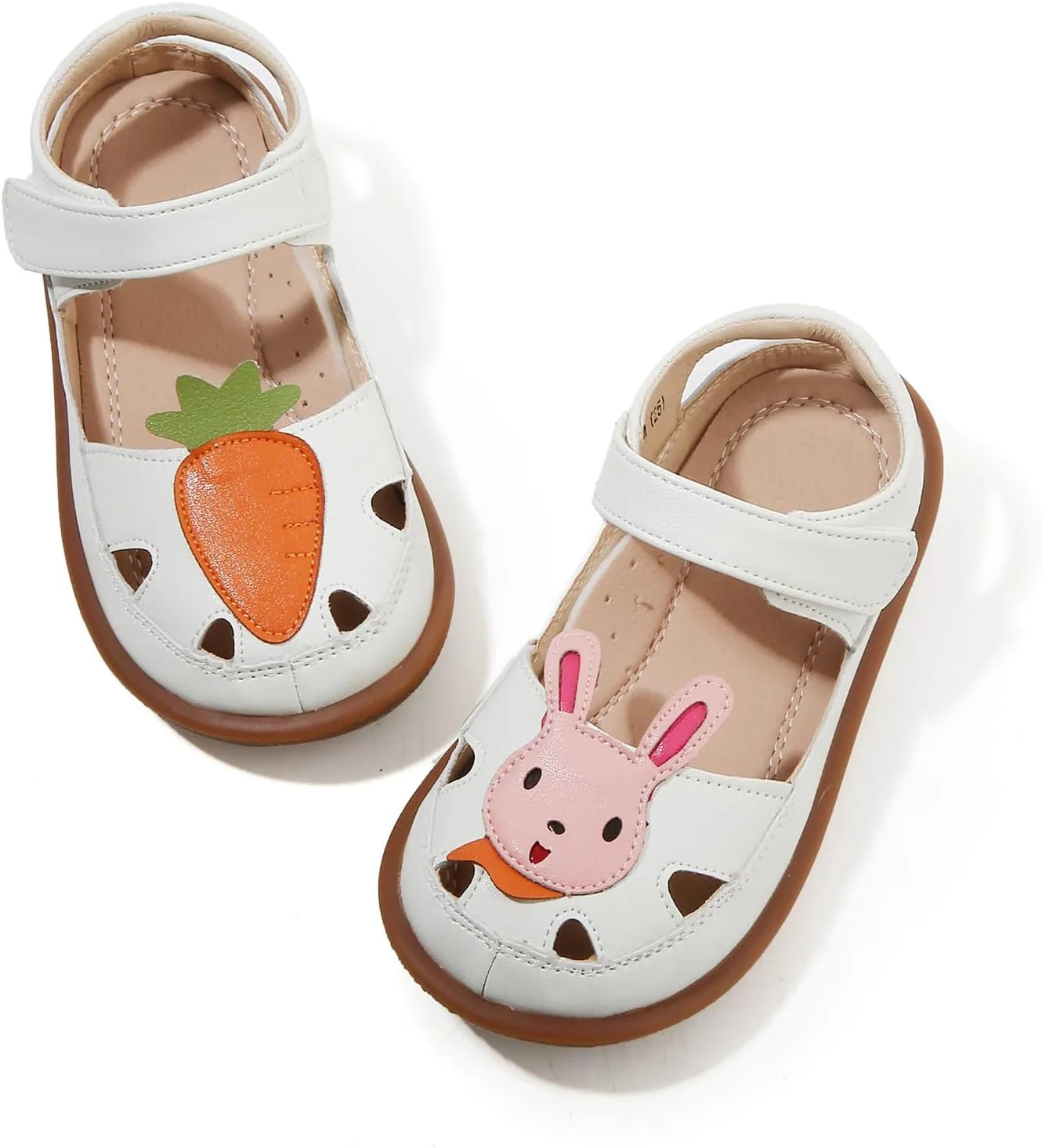 Toddler Girl Sandals with Flower, ‌Breathable Leather kids Closed Toe Sandals, Soft Rubber Non-Slip Summer Shoes for Little Girls 2-7 Years