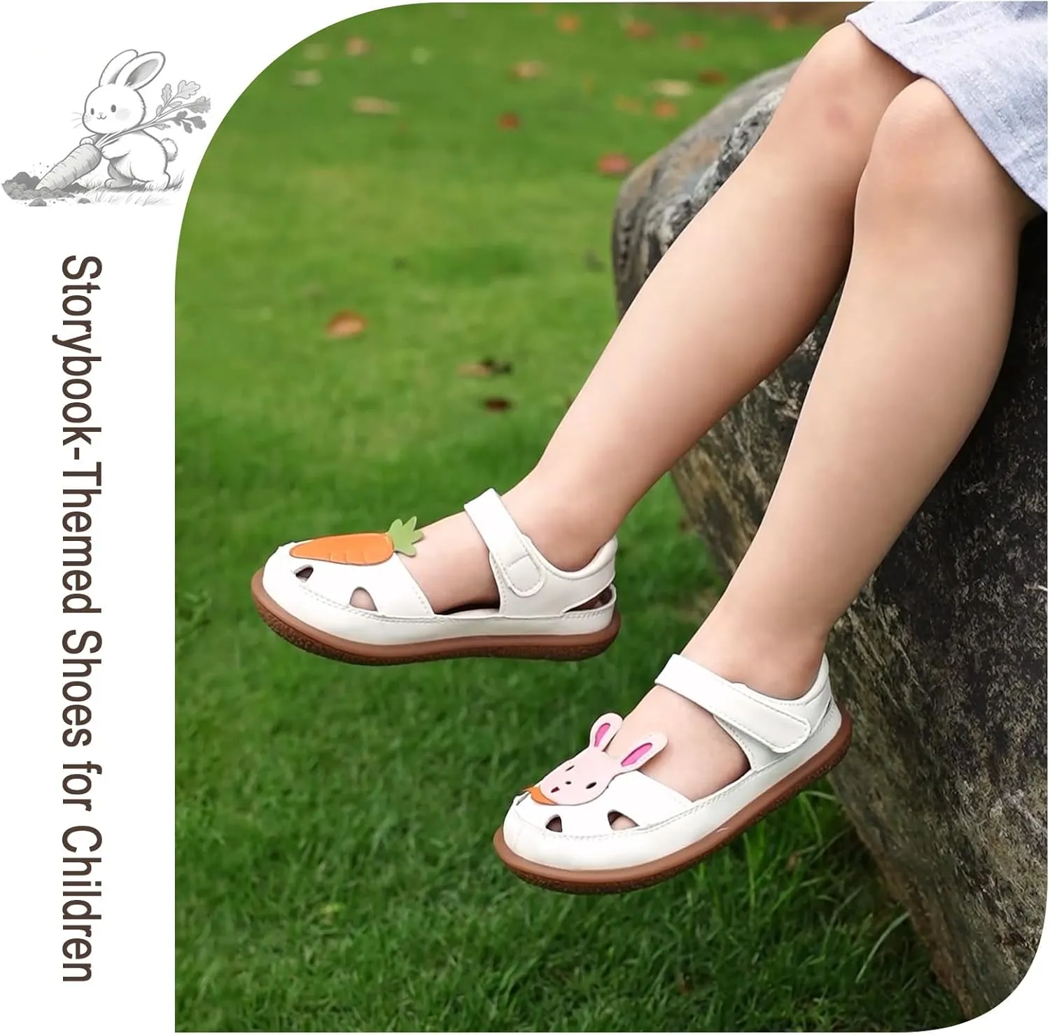 Toddler Girl Sandals with Flower, ‌Breathable Leather kids Closed Toe Sandals, Soft Rubber Non-Slip Summer Shoes for Little Girls 2-7 Years