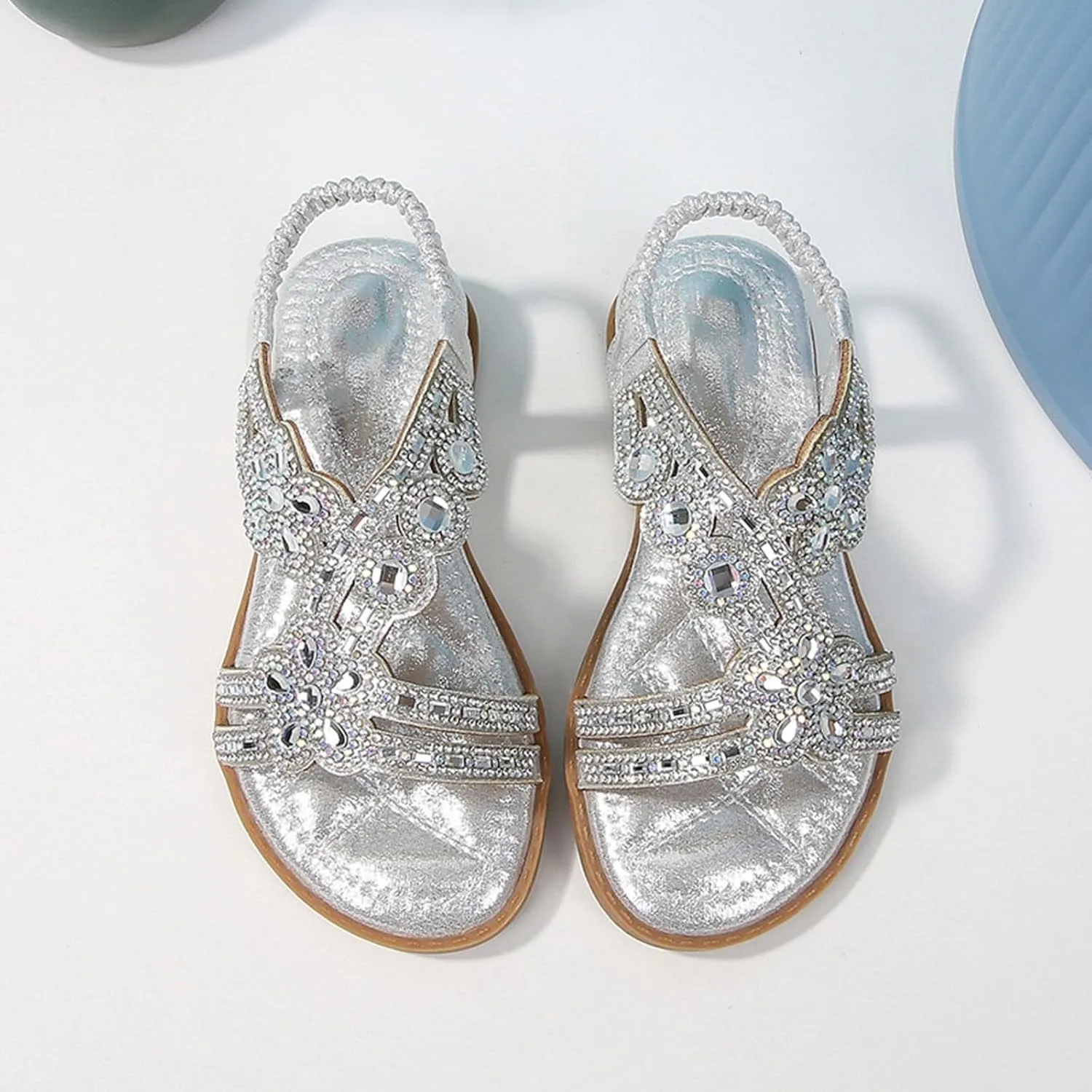 Toddler Girls Rhinestones Sandals Fancy Pearl Flats Soft Open Toe Formal Princess Sandals Kids Summer Dress Shoes for Party