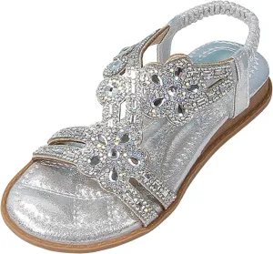 Toddler Girls Rhinestones Sandals Fancy Pearl Flats Soft Open Toe Formal Princess Sandals Kids Summer Dress Shoes for Party