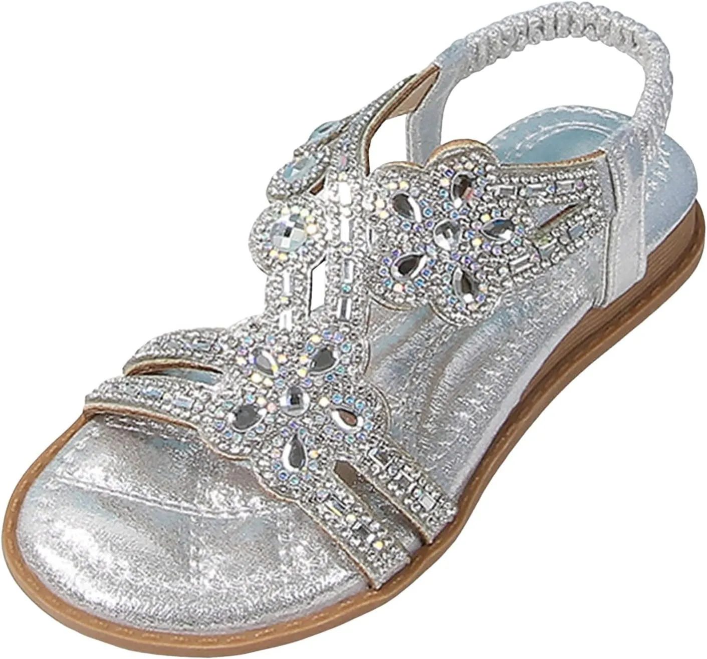 Toddler Girls Rhinestones Sandals Fancy Pearl Flats Soft Open Toe Formal Princess Sandals Kids Summer Dress Shoes for Party