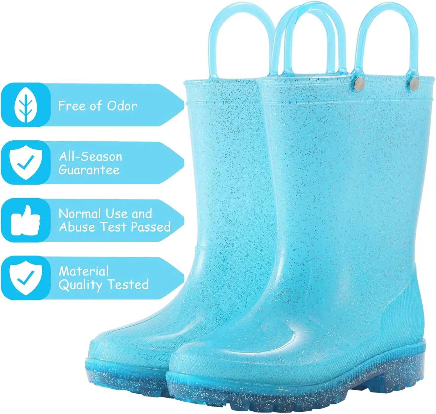 Toddler Rain Boots,Waterproof Glitter Kids Rain Boots with Easy-on Handles for Boys and Girls