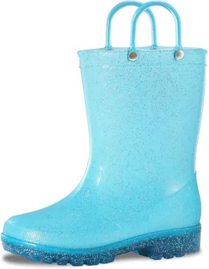 Toddler Rain Boots,Waterproof Glitter Kids Rain Boots with Easy-on Handles for Boys and Girls
