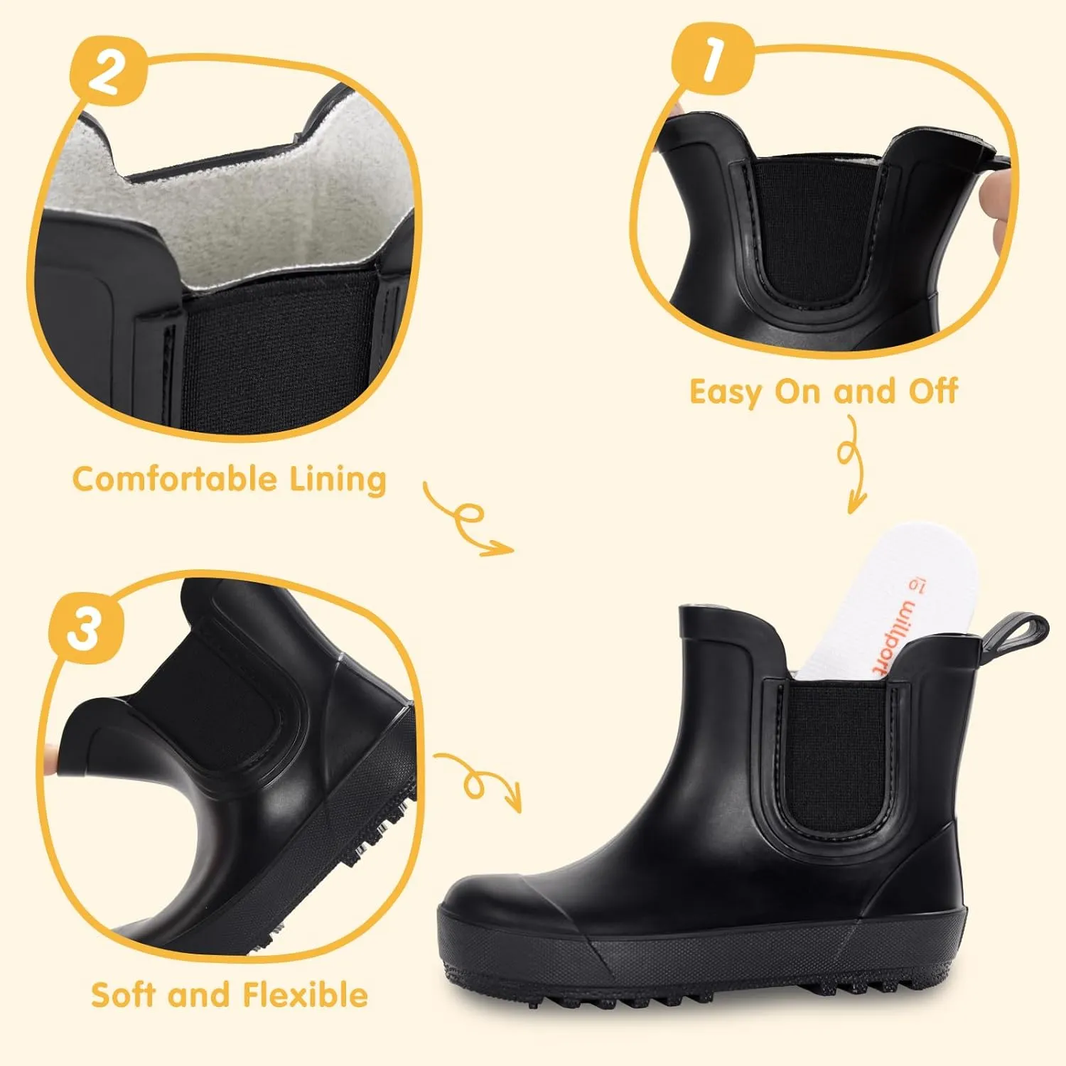 Toddler Rain Boots,Waterproof kids Chelsea Rain Boots for Boys and Girls