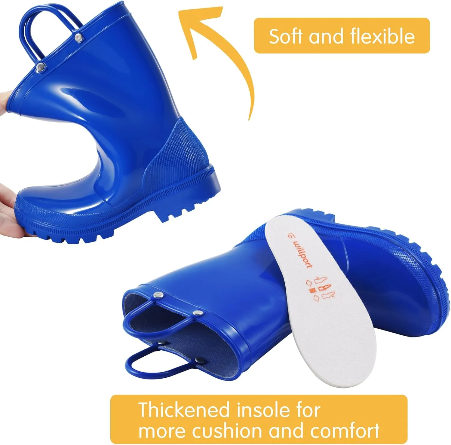 Toddler Rain Boots,Waterproof Kids Rain Boots with Easy-on Handles for Boys and Girls