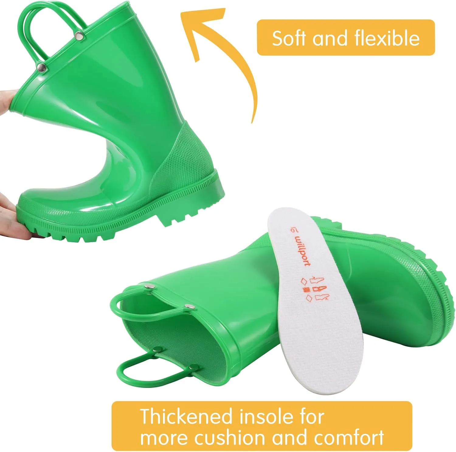 Toddler Rain Boots,Waterproof Kids Rain Boots with Easy-on Handles for Boys and Girls