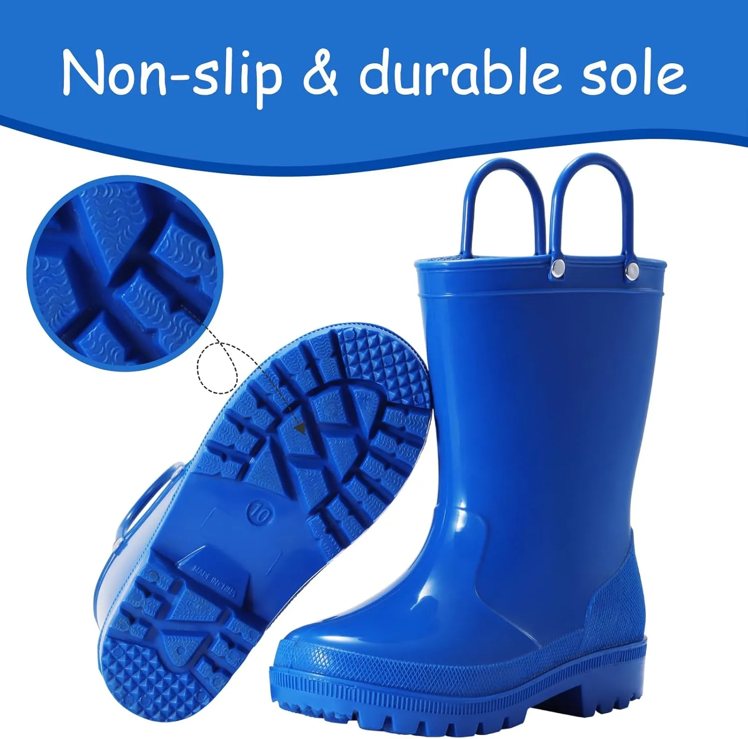 Toddler Rain Boots,Waterproof Kids Rain Boots with Easy-on Handles for Boys and Girls