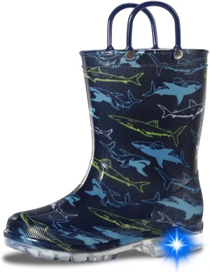 Toddler Rain Boots,Waterproof Light Up Kids Rain Boots with Easy-on Handles for Boys and Girls