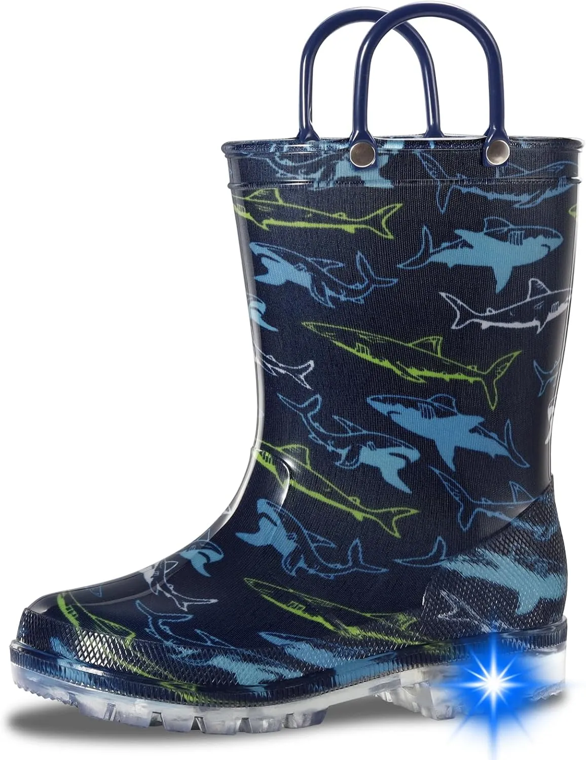 Toddler Rain Boots,Waterproof Light Up Kids Rain Boots with Easy-on Handles for Boys and Girls