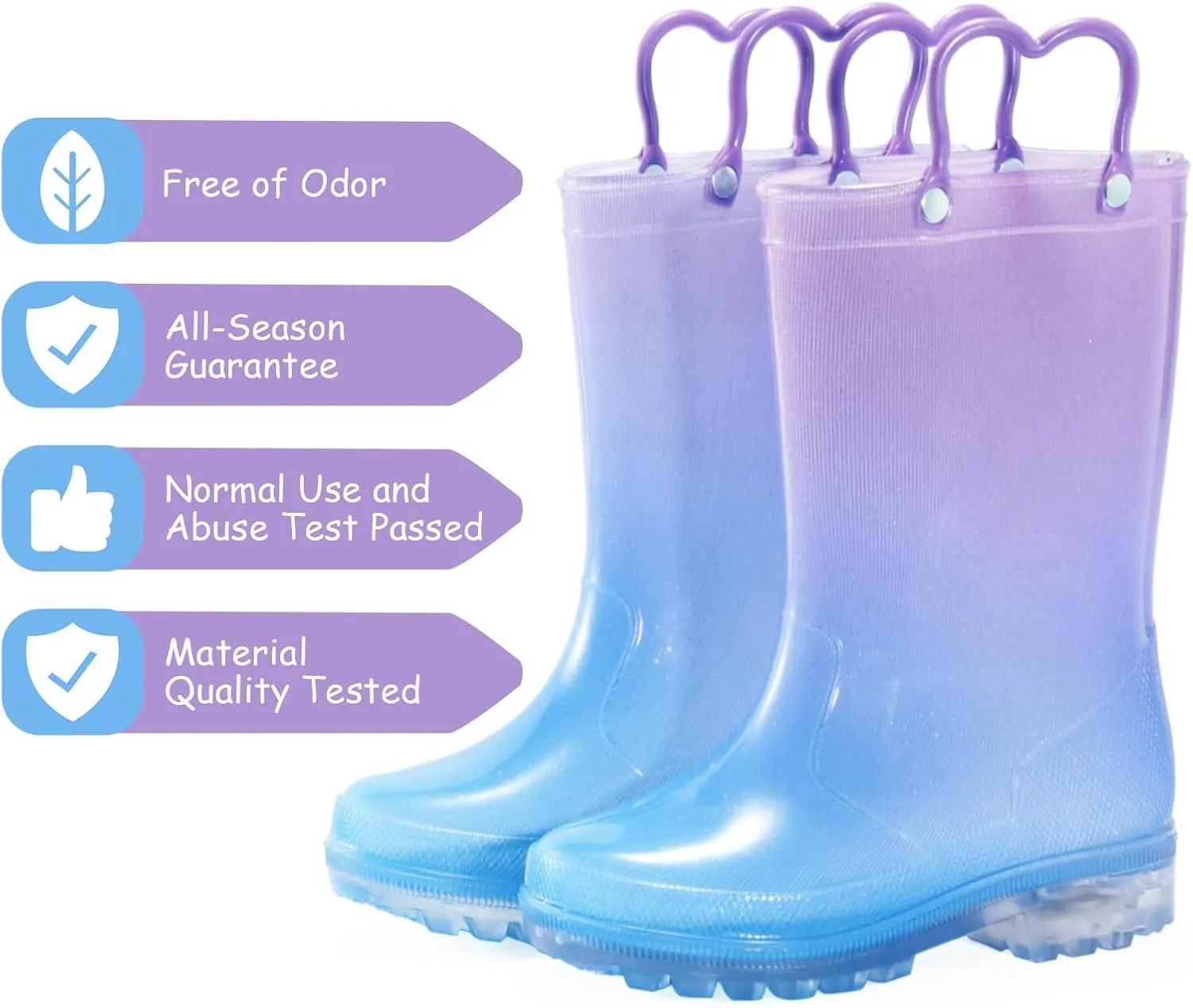 Toddler Rain Boots,Waterproof Light Up Kids Rain Boots with Easy-on Handles for Boys and Girls