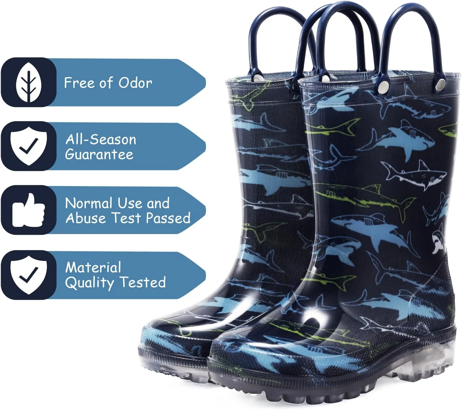 Toddler Rain Boots,Waterproof Light Up Kids Rain Boots with Easy-on Handles for Boys and Girls