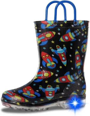Toddler Rain Boots,Waterproof Light Up Kids Rain Boots with Easy-on Handles for Boys and Girls
