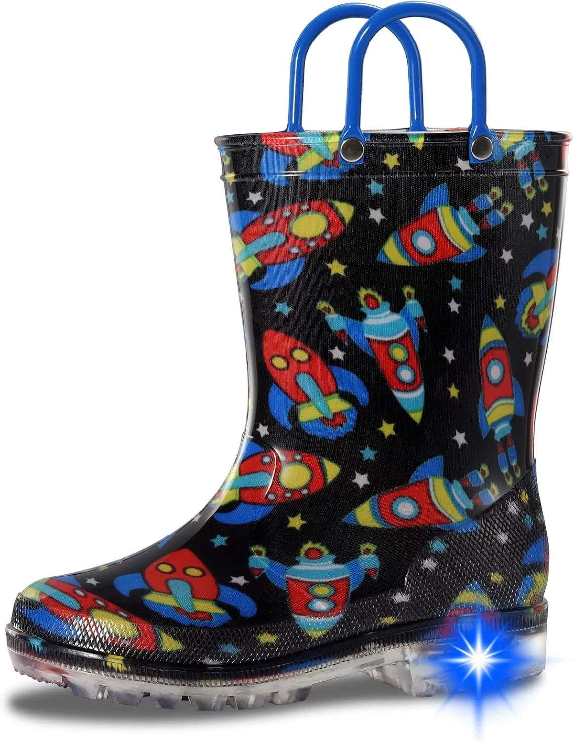 Toddler Rain Boots,Waterproof Light Up Kids Rain Boots with Easy-on Handles for Boys and Girls