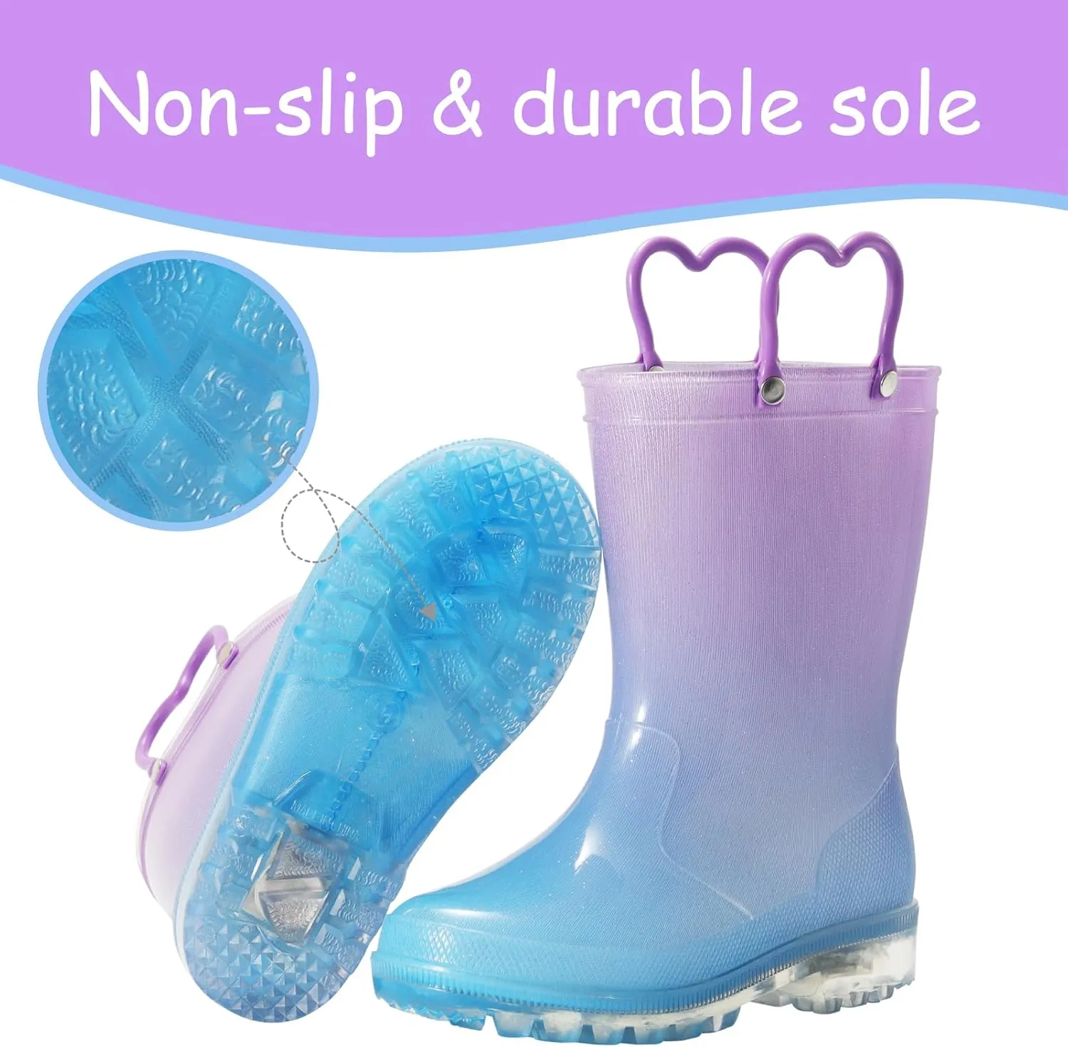 Toddler Rain Boots,Waterproof Light Up Kids Rain Boots with Easy-on Handles for Boys and Girls