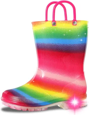Toddler Rain Boots,Waterproof Light Up Kids Rain Boots with Easy-on Handles for Boys and Girls