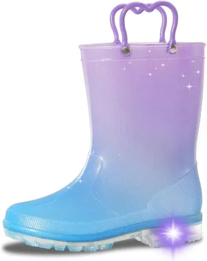 Toddler Rain Boots,Waterproof Light Up Kids Rain Boots with Easy-on Handles for Boys and Girls
