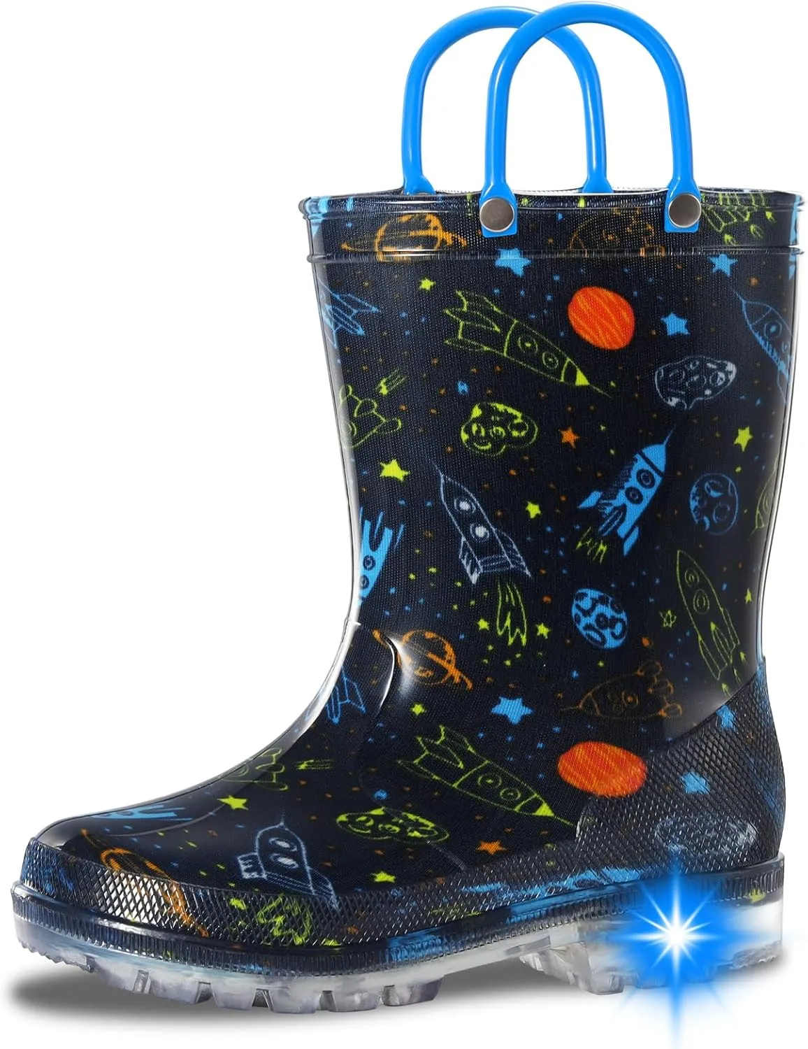 Toddler Rain Boots,Waterproof Light Up Kids Rain Boots with Easy-on Handles for Boys and Girls