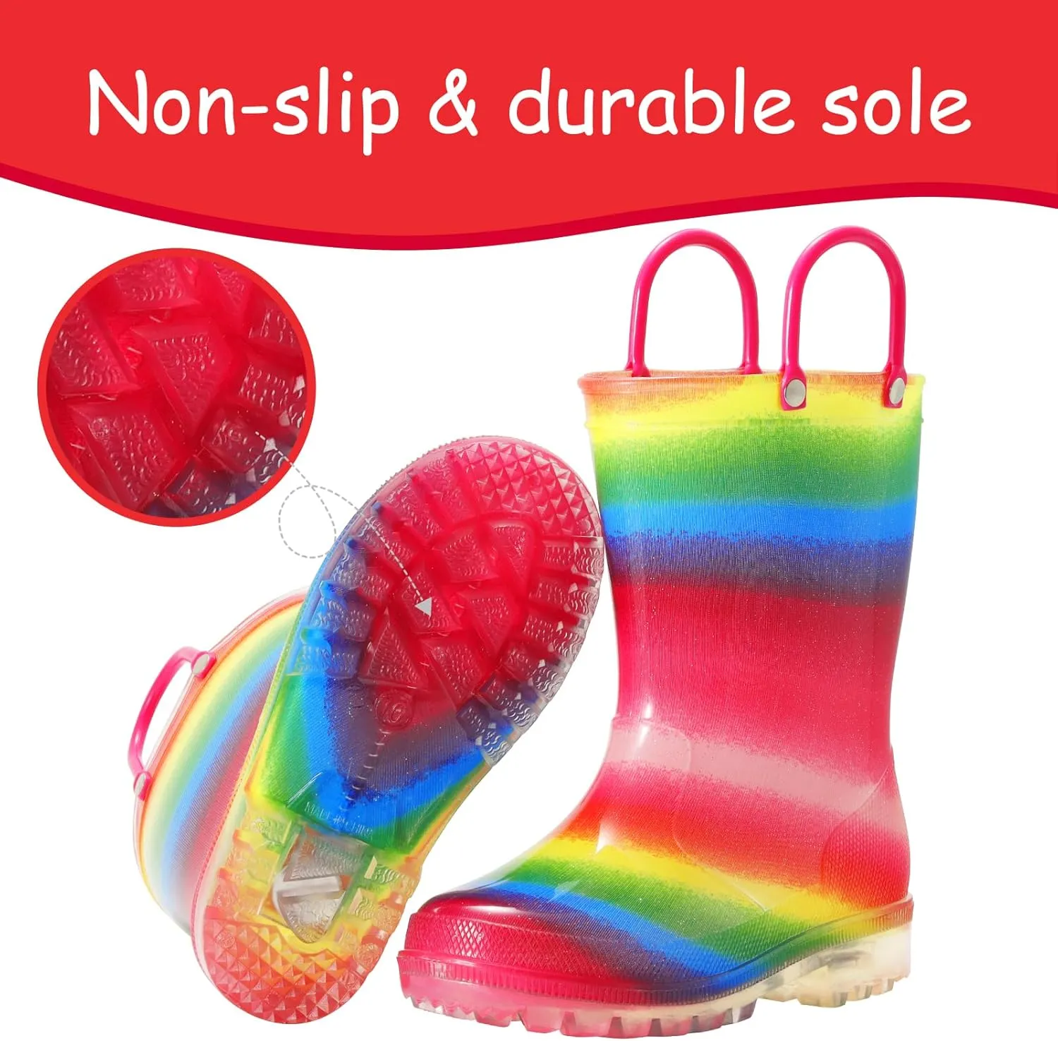 Toddler Rain Boots,Waterproof Light Up Kids Rain Boots with Easy-on Handles for Boys and Girls