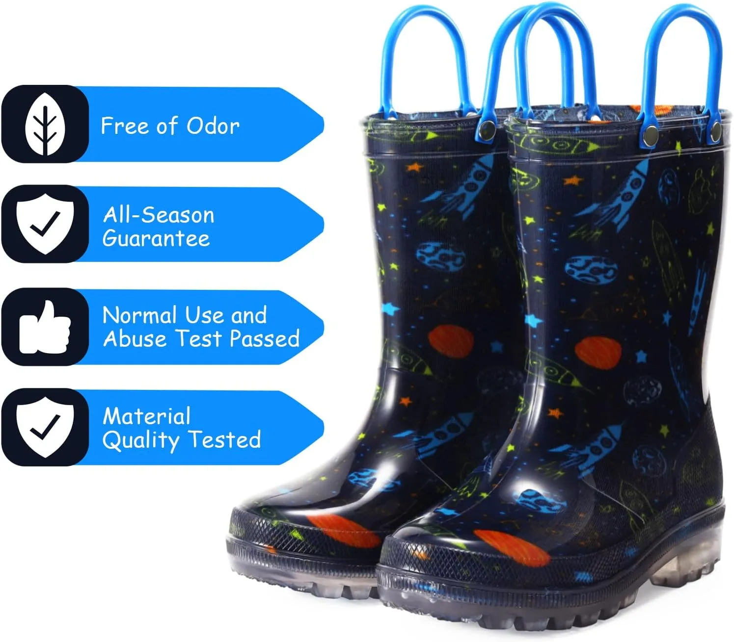 Toddler Rain Boots,Waterproof Light Up Kids Rain Boots with Easy-on Handles for Boys and Girls