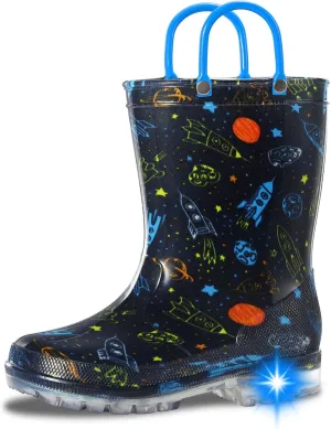 Toddler Rain Boots,Waterproof Light Up Kids Rain Boots with Easy-on Handles for Boys and Girls