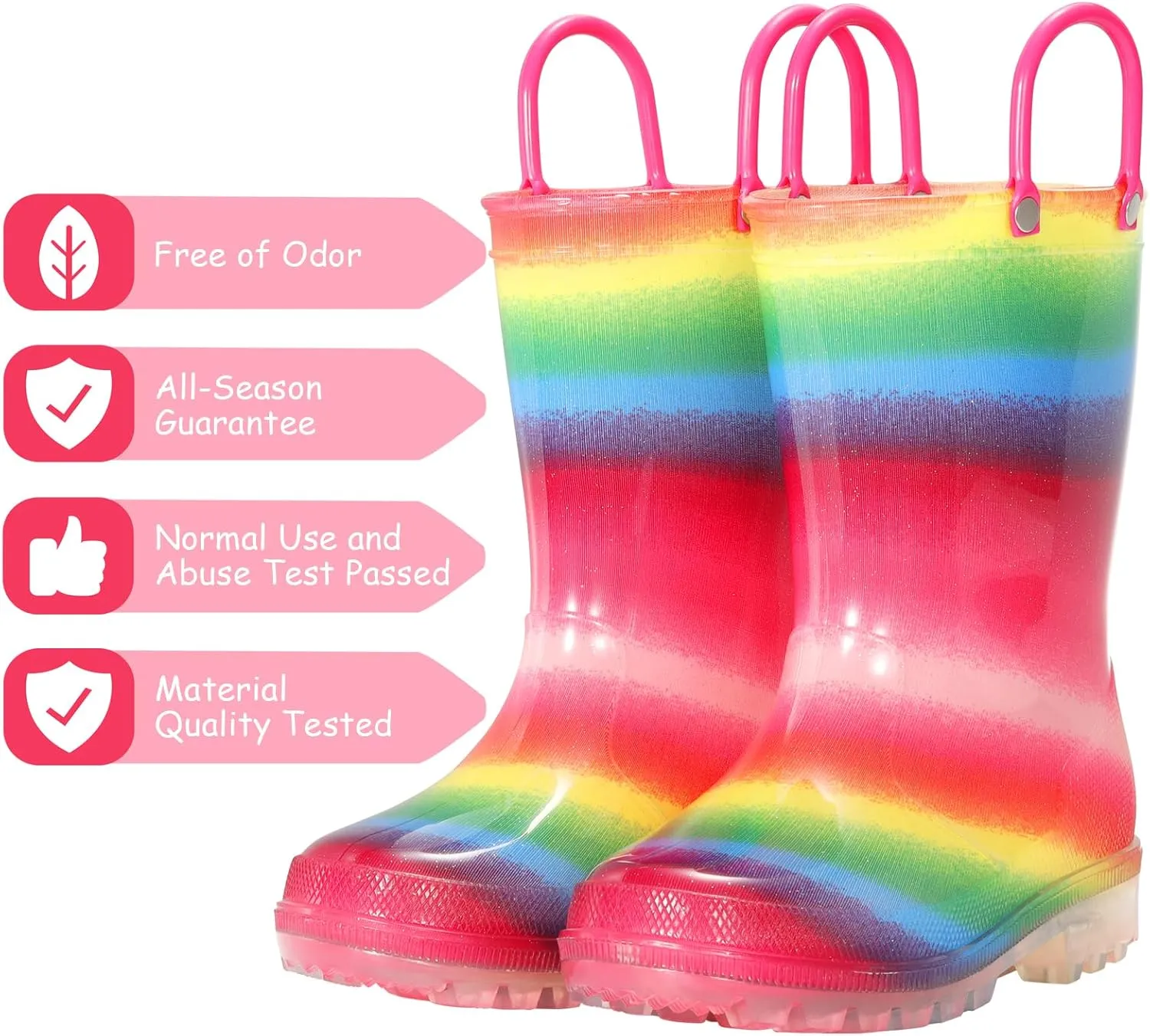 Toddler Rain Boots,Waterproof Light Up Kids Rain Boots with Easy-on Handles for Boys and Girls