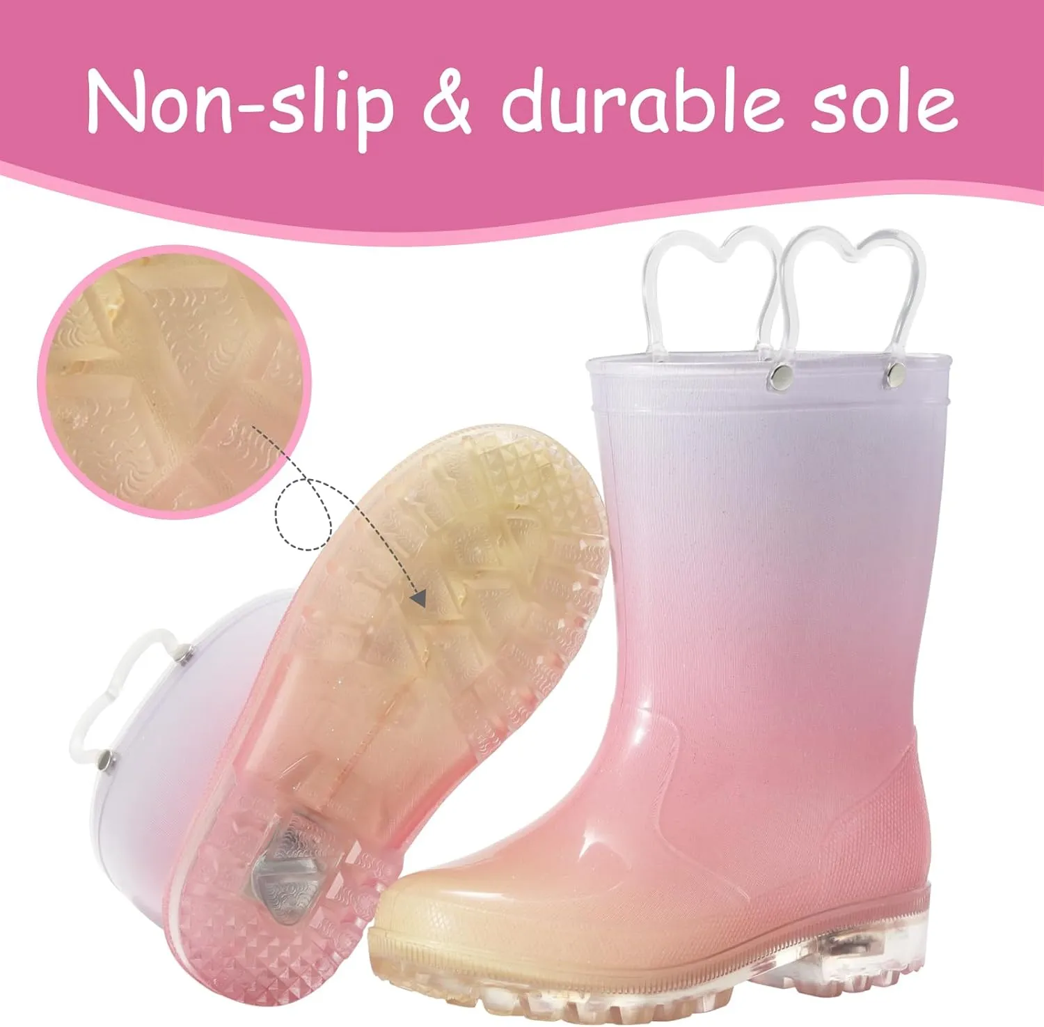Toddler Rain Boots,Waterproof Light Up Kids Rain Boots with Easy-on Handles for Boys and Girls