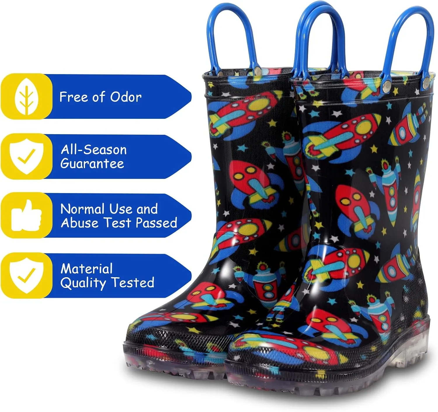 Toddler Rain Boots,Waterproof Light Up Kids Rain Boots with Easy-on Handles for Boys and Girls
