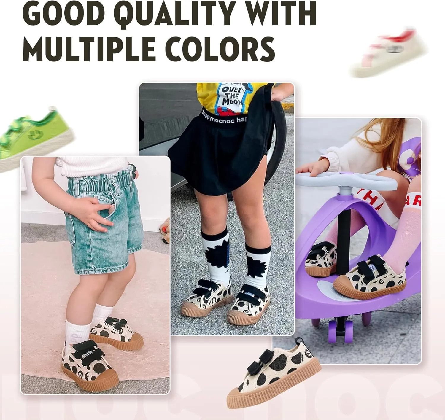 Toddler Shoes for Boys & Girls, Canvas Dual Hook and Loops Sneakers with Candy-Colored Sole