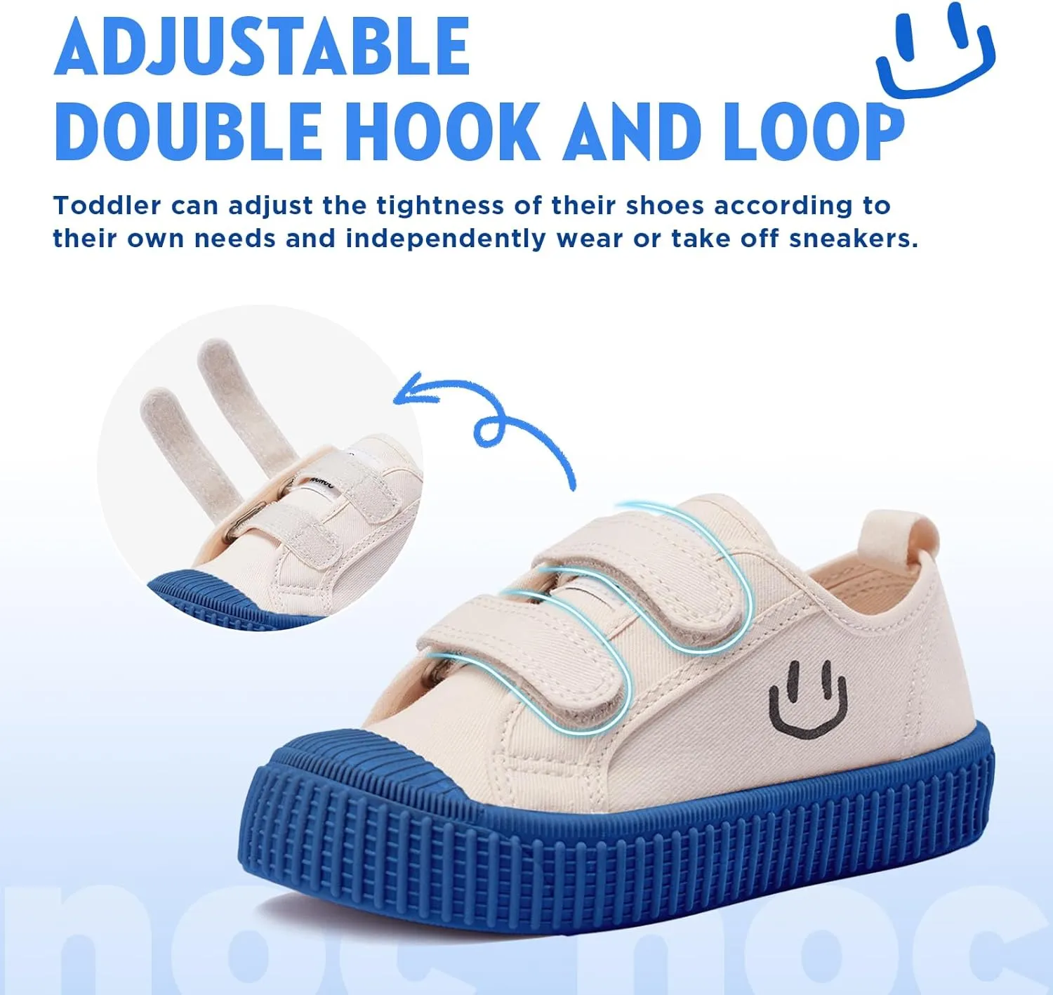 Toddler Shoes for Boys & Girls, Canvas Dual Hook and Loops Sneakers with Candy-Colored Sole