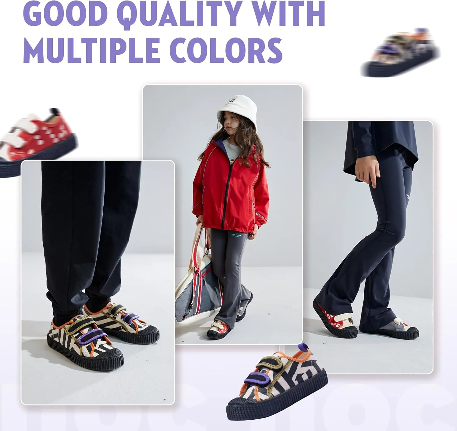 Toddler Shoes for Boys & Girls, Canvas Dual Hook and Loops Sneakers with Candy-Colored Sole