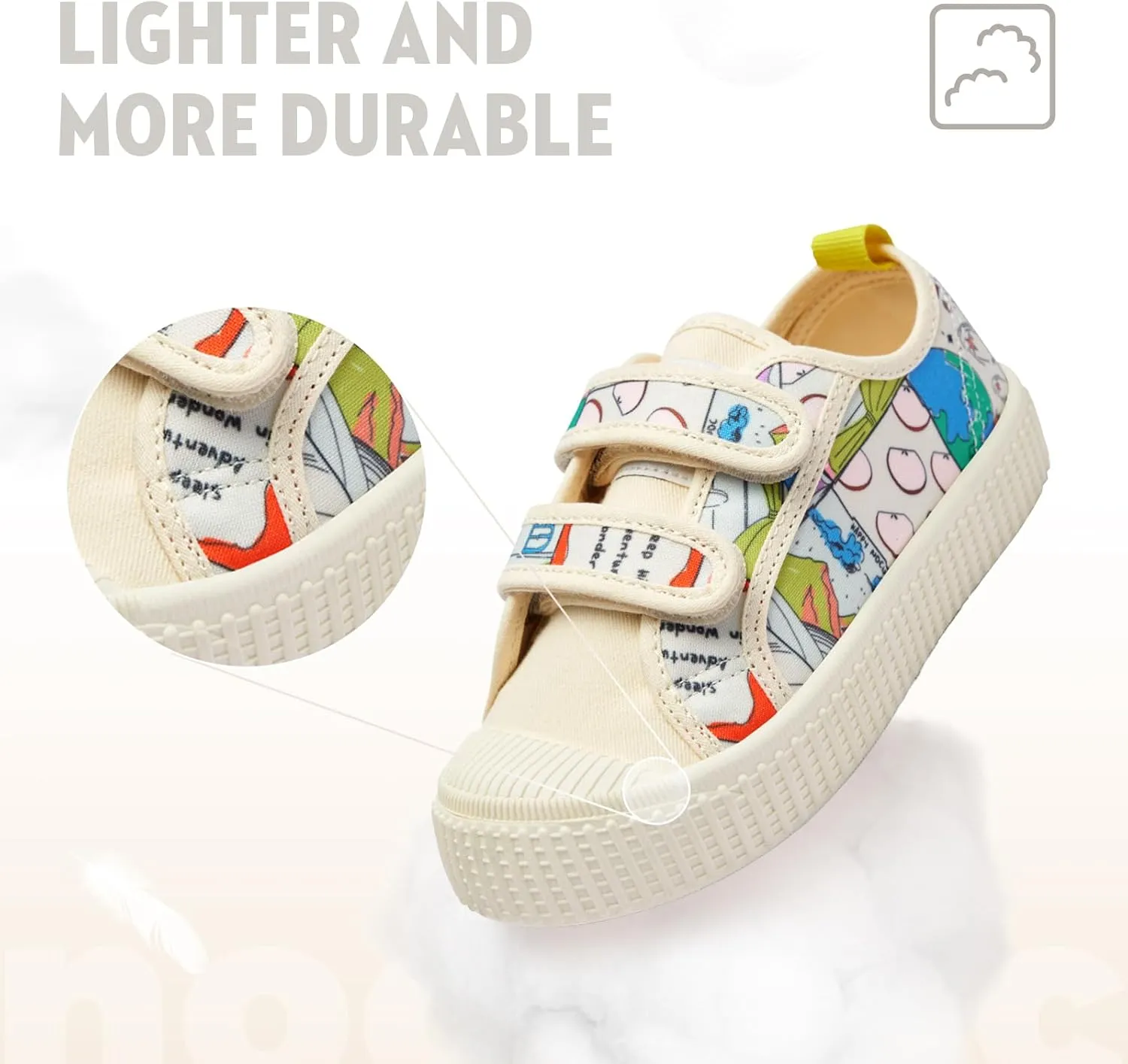 Toddler Shoes for Boys & Girls, Canvas Dual Hook and Loops Sneakers with Candy-Colored Sole