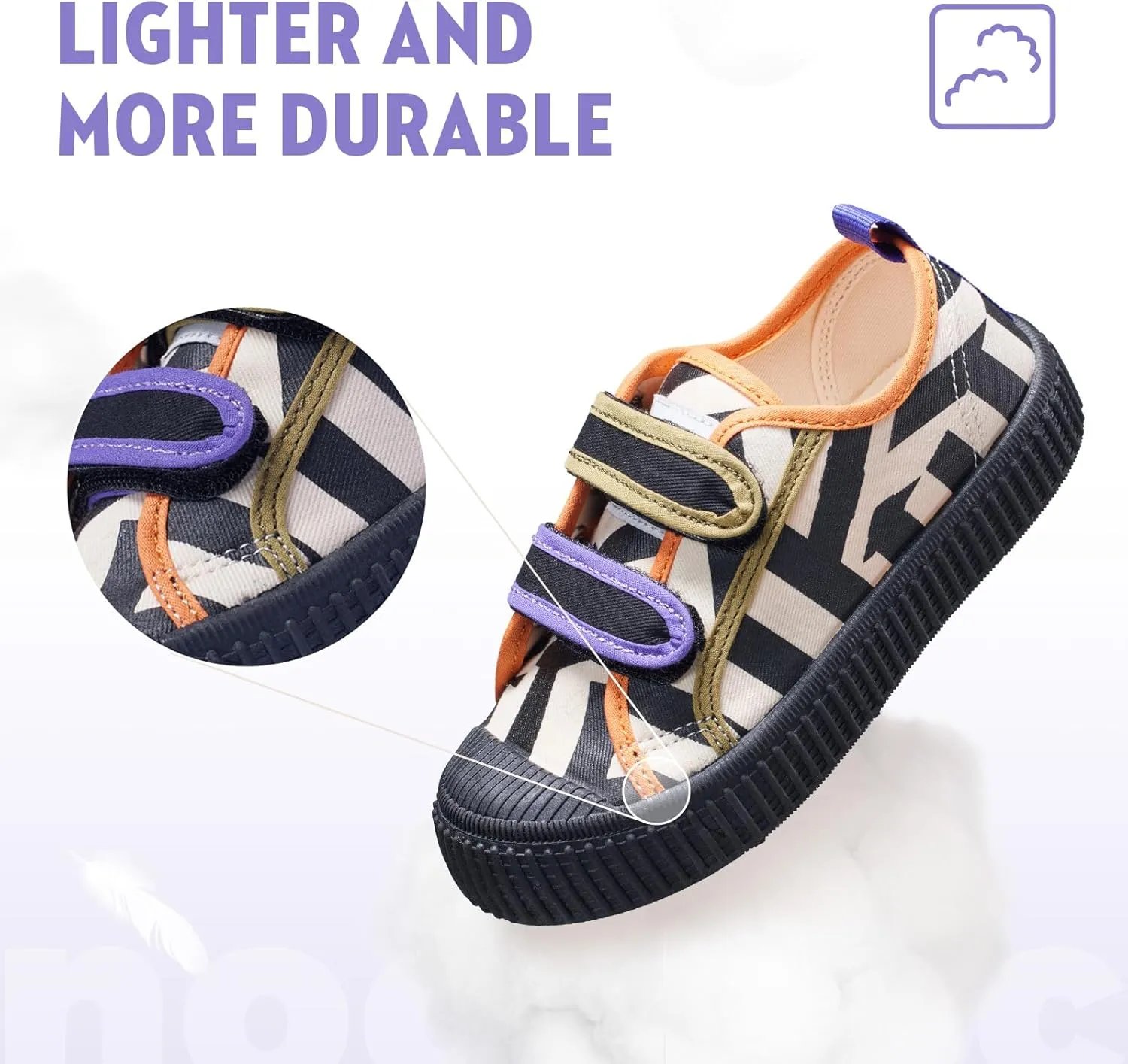 Toddler Shoes for Boys & Girls, Canvas Dual Hook and Loops Sneakers with Candy-Colored Sole