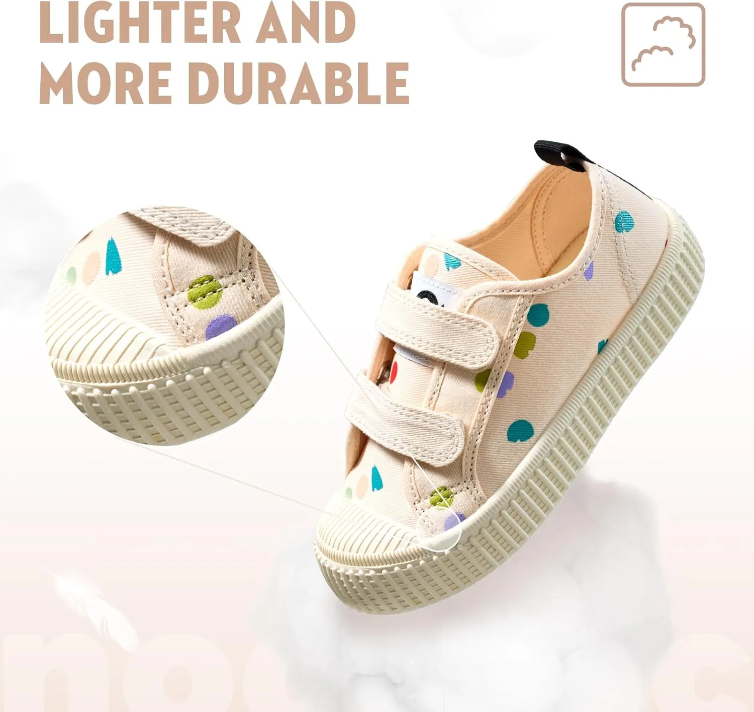 Toddler Shoes for Boys & Girls, Canvas Dual Hook and Loops Sneakers with Candy-Colored Sole