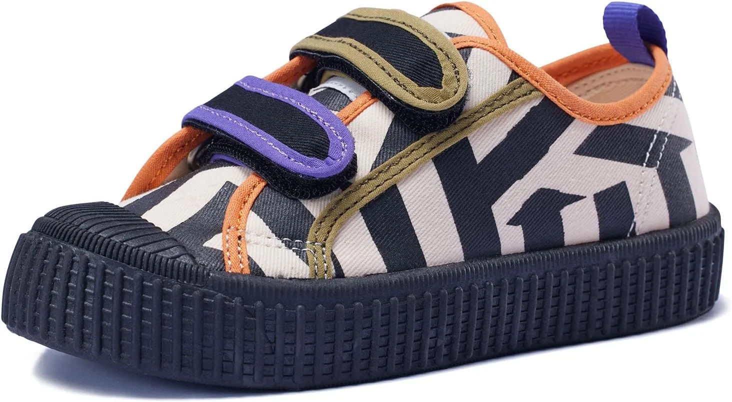 Toddler Shoes for Boys & Girls, Canvas Dual Hook and Loops Sneakers with Candy-Colored Sole