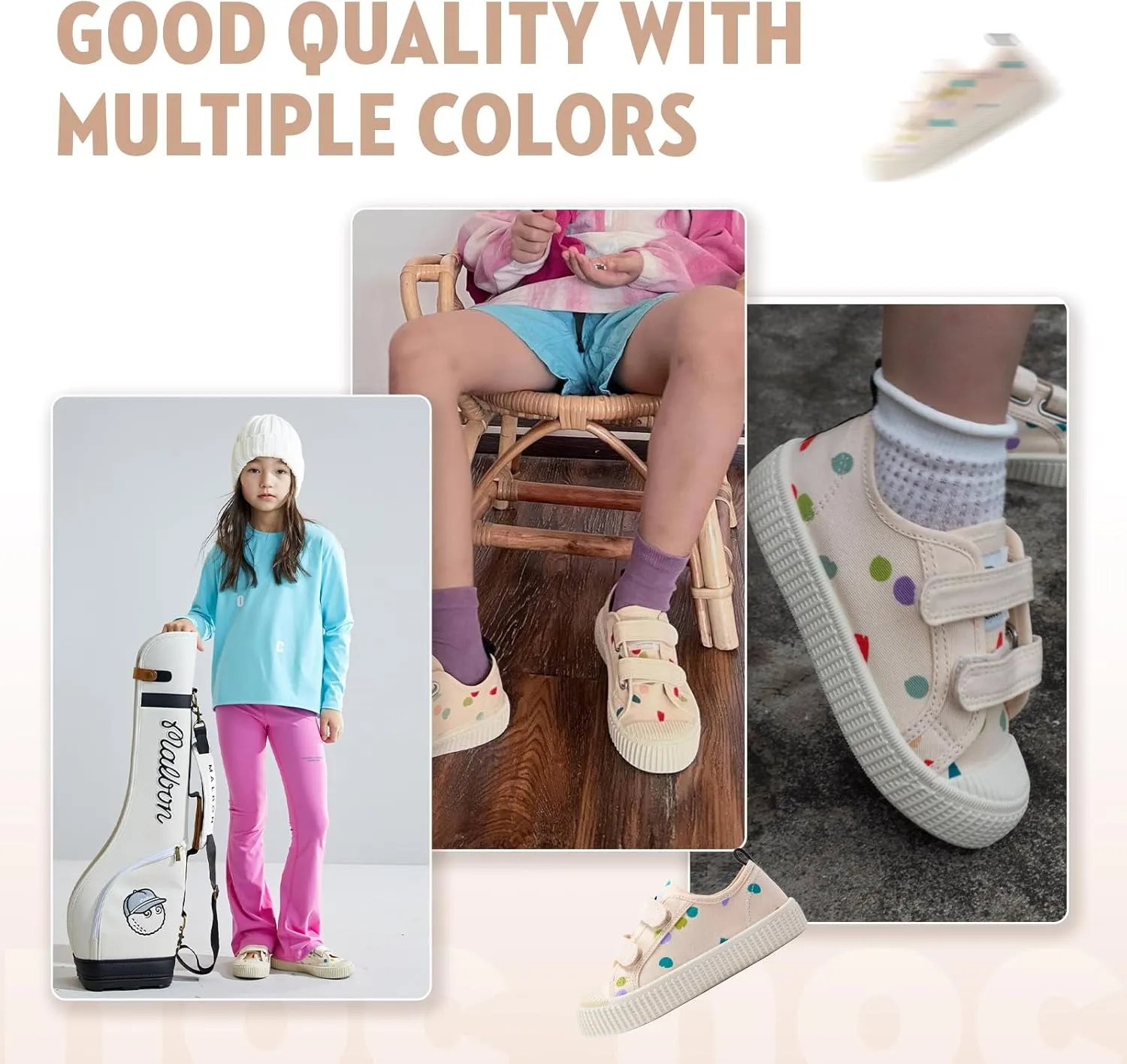 Toddler Shoes for Boys & Girls, Canvas Dual Hook and Loops Sneakers with Candy-Colored Sole