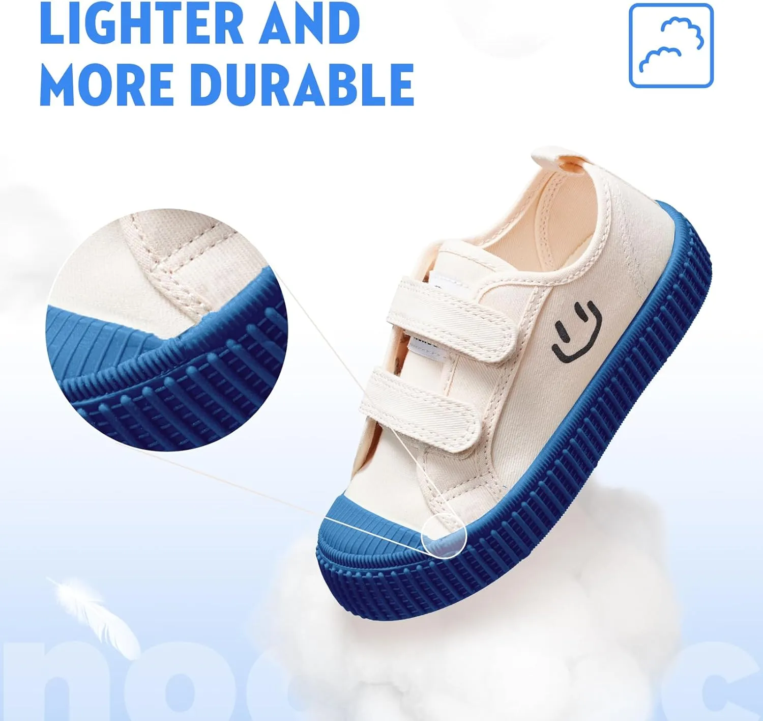 Toddler Shoes for Boys & Girls, Canvas Dual Hook and Loops Sneakers with Candy-Colored Sole
