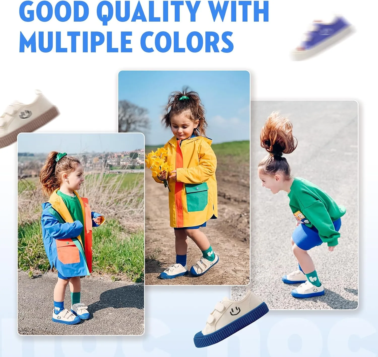 Toddler Shoes for Boys & Girls, Canvas Dual Hook and Loops Sneakers with Candy-Colored Sole