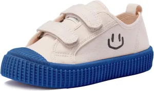 Toddler Shoes for Boys & Girls, Canvas Dual Hook and Loops Sneakers with Candy-Colored Sole