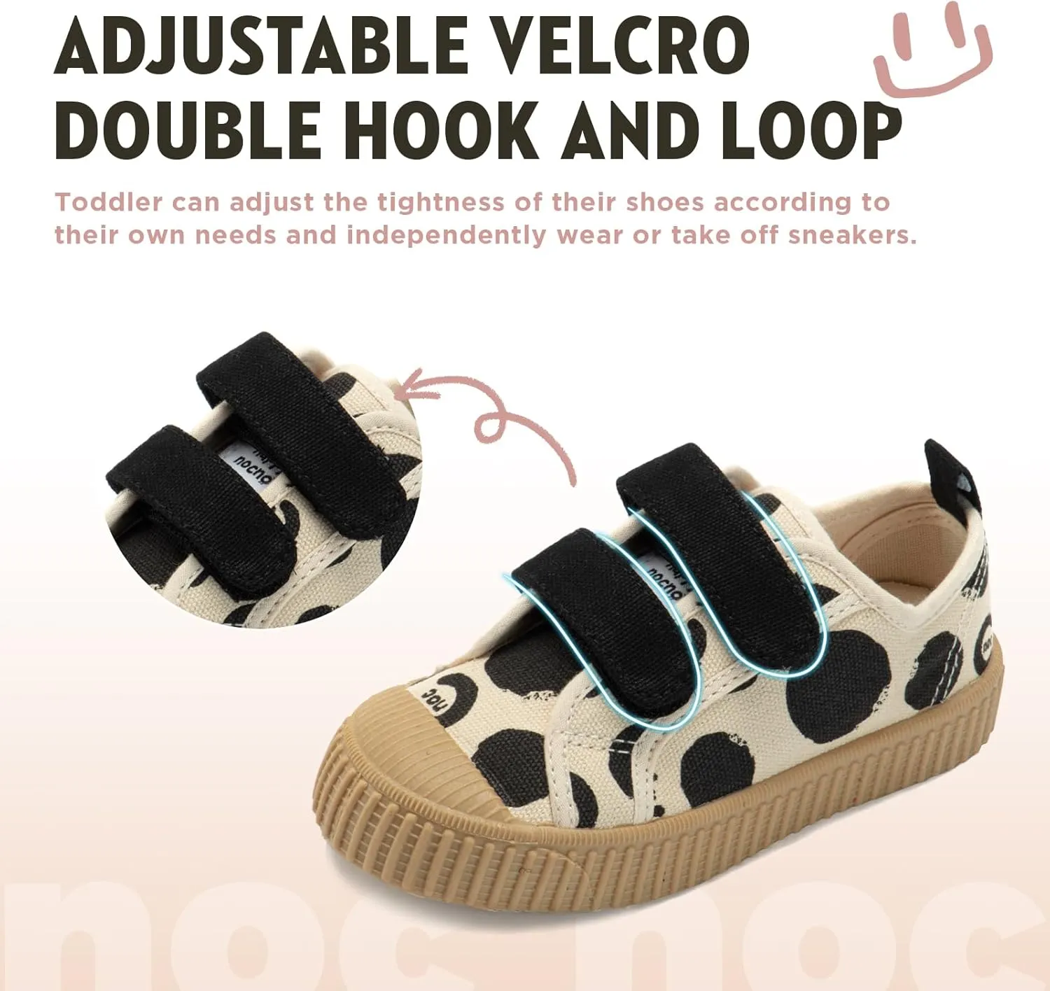 Toddler Shoes for Boys & Girls, Canvas Dual Hook and Loops Sneakers with Candy-Colored Sole