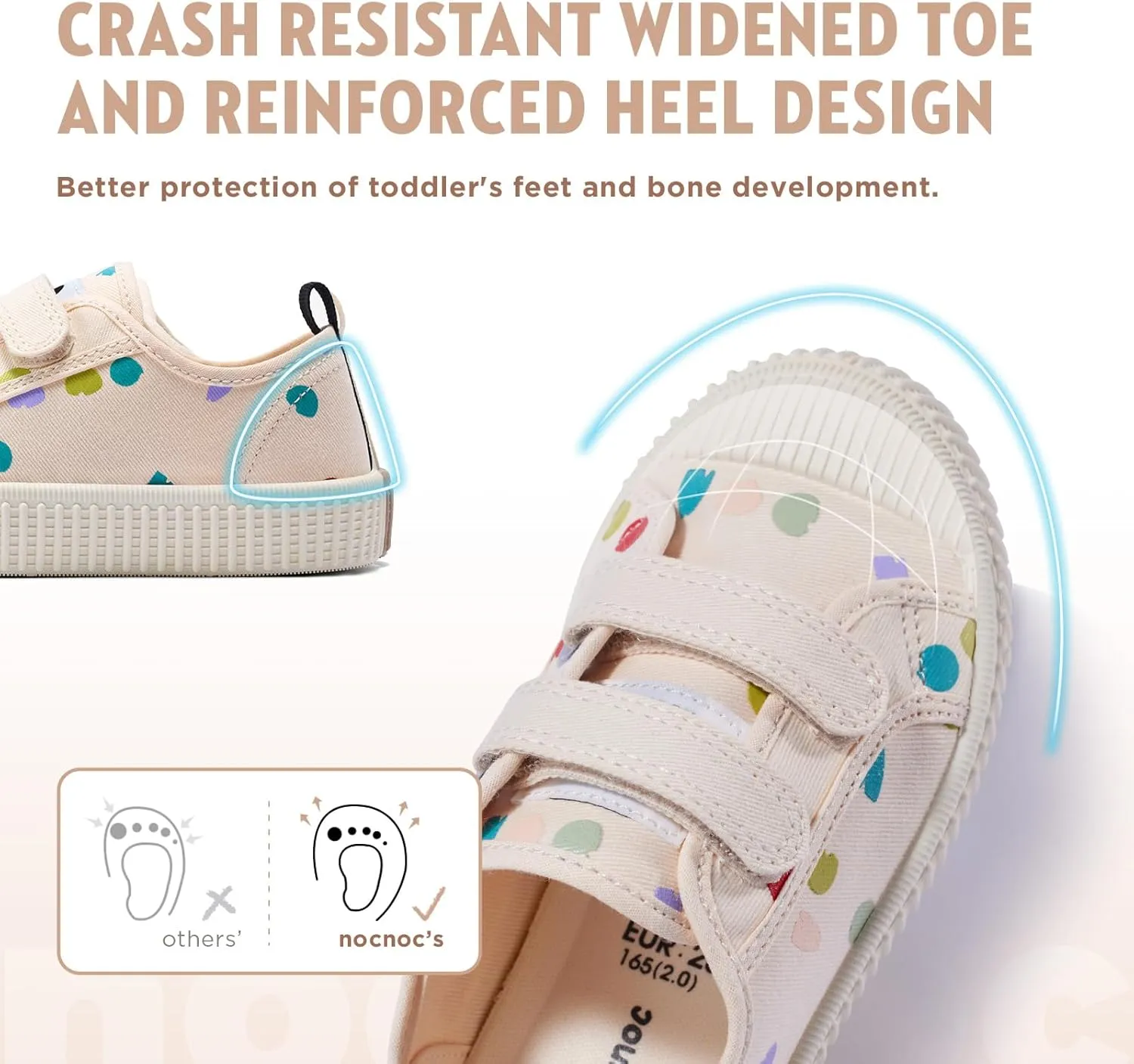 Toddler Shoes for Boys & Girls, Canvas Dual Hook and Loops Sneakers with Candy-Colored Sole