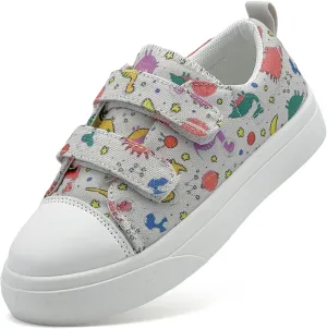 Toddler Shoes for Boys and Girls Kids Comfortable Breathable Non-Slip Canvas Sneakers with Dual Hook and Loops
