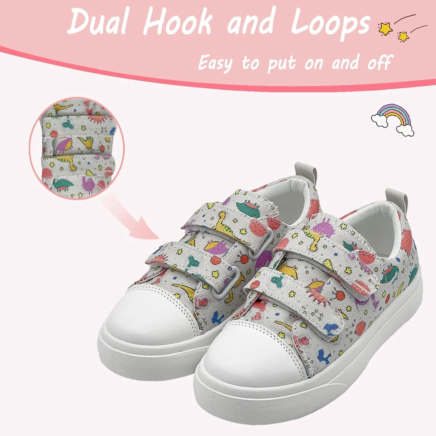 Toddler Shoes for Boys and Girls Kids Comfortable Breathable Non-Slip Canvas Sneakers with Dual Hook and Loops