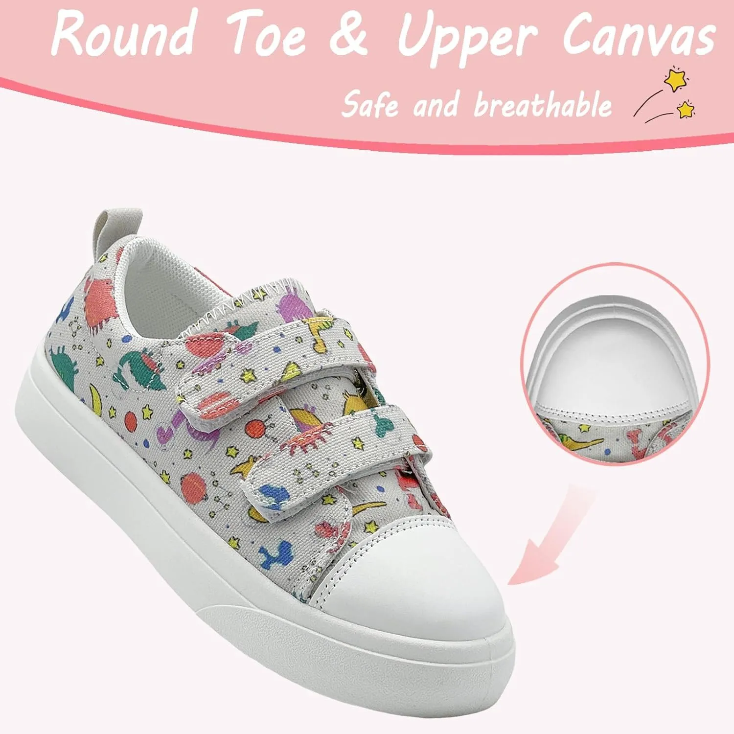 Toddler Shoes for Boys and Girls Kids Comfortable Breathable Non-Slip Canvas Sneakers with Dual Hook and Loops
