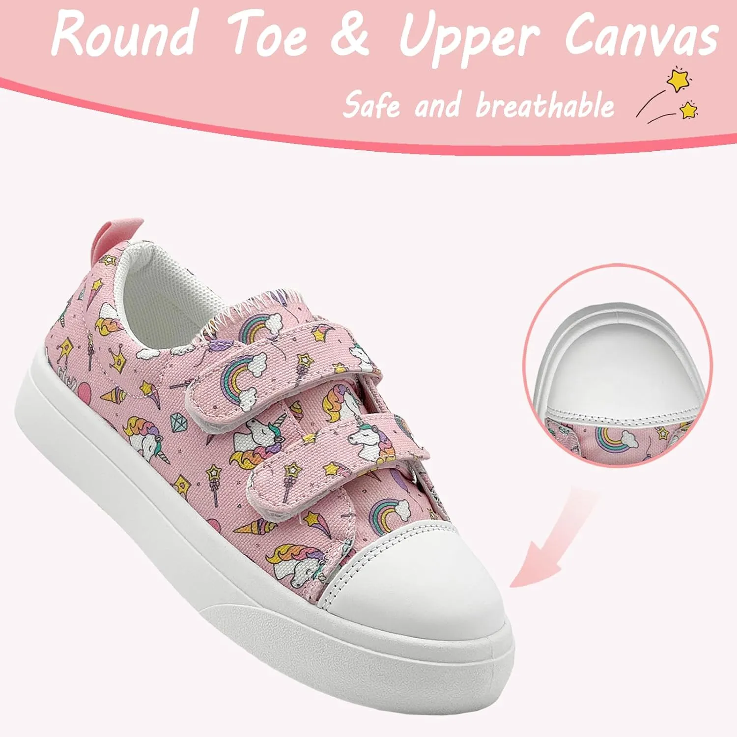 Toddler Shoes for Boys and Girls Kids Comfortable Breathable Non-Slip Canvas Sneakers with Dual Hook and Loops