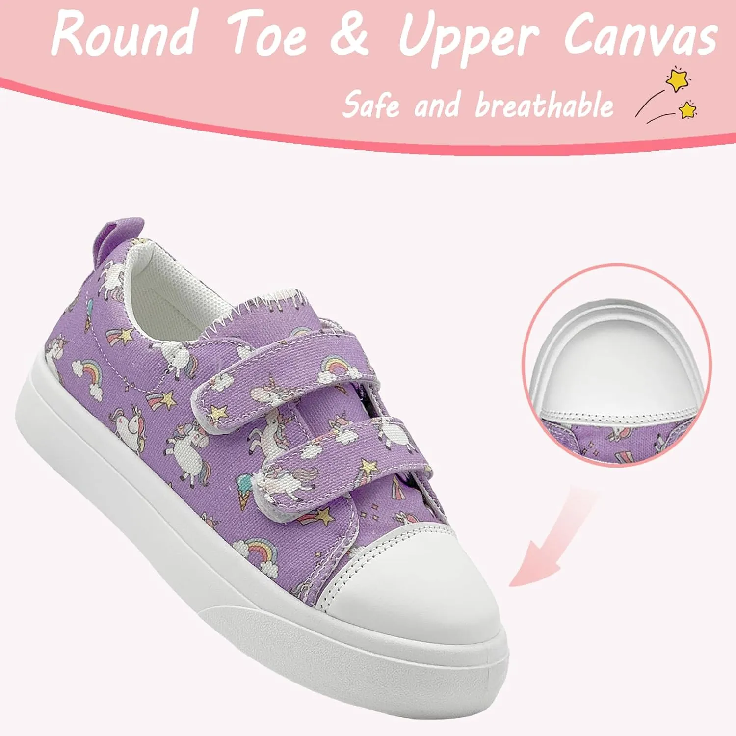 Toddler Shoes for Boys and Girls Kids Comfortable Breathable Non-Slip Canvas Sneakers with Dual Hook and Loops