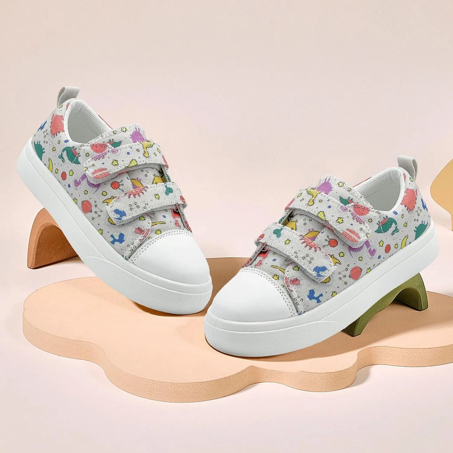 Toddler Shoes for Boys and Girls Kids Comfortable Breathable Non-Slip Canvas Sneakers with Dual Hook and Loops